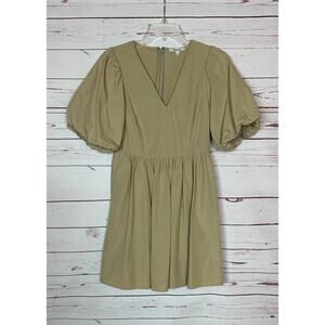 Madewell Women's 0 Beige Khaki Puff Sleeve Pockets Spring Summer Mini Dress